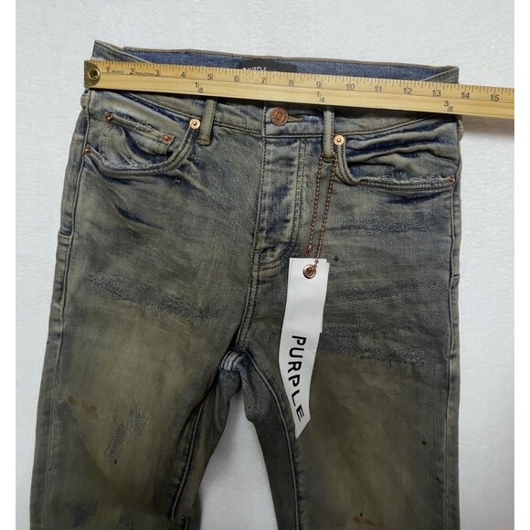 Purple-Brand P001 Slim Fit Indigo Oil Repair Men's Size 29x32 Distressed Jeans - Picture 4 of 15